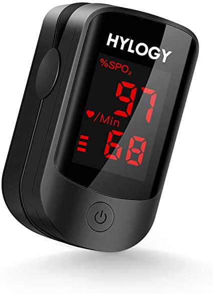  HYLOGY Pulsossimetro, saturimetro da dito per frequenza cardiaca e livello SpO2 con display a LED adatto, batteria, cordino e borsa per il trasporto inclusi 