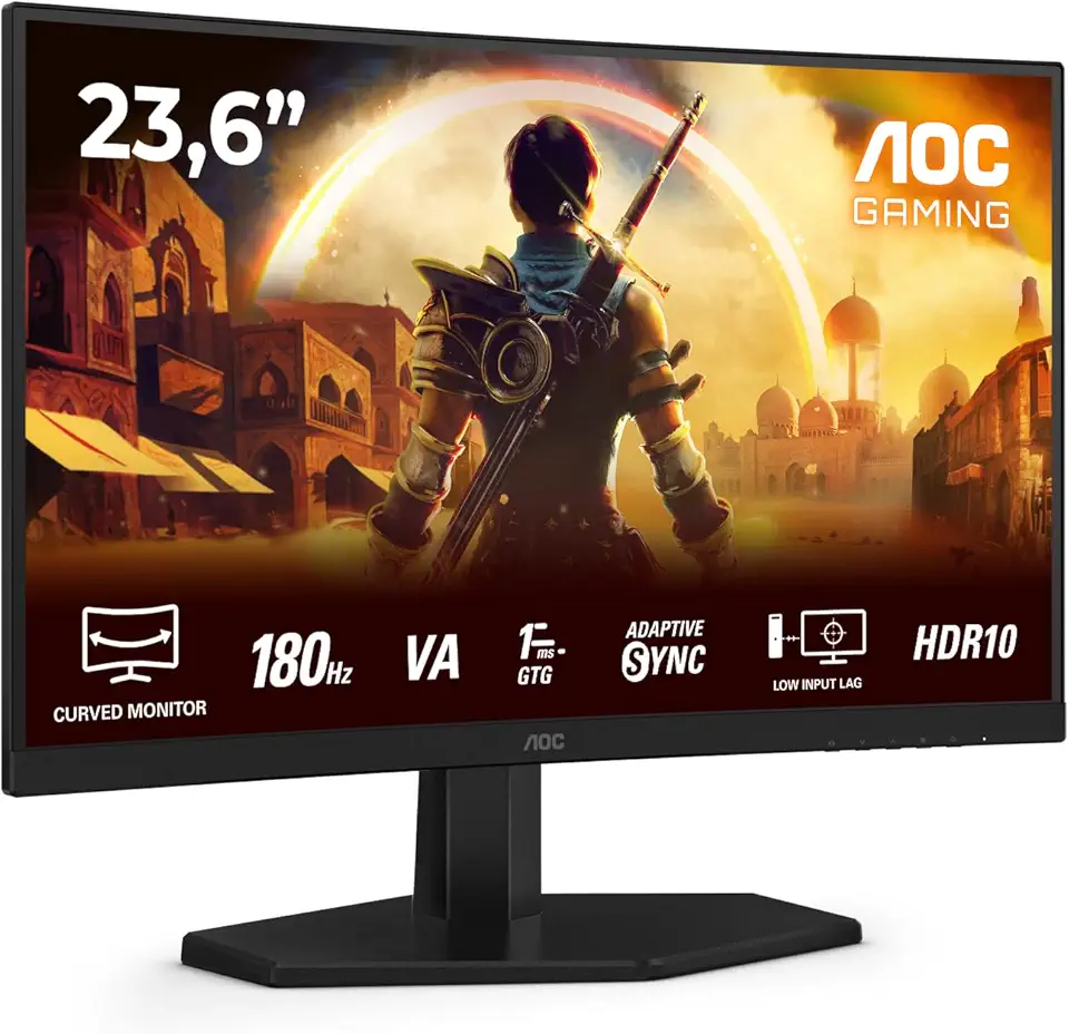 AOC Gaming C24G42E - Monitor curvo Full HD da 24 pollici, 180 Hz, 0,5 ms, FreeSync Premium 1920x1080, 1x HDMI 2.0, 1x DisplayPort 1.4 nero, 24 inch FHD, Altoparlanti