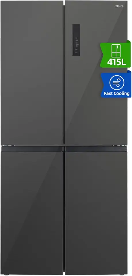 CHiQ Frigorifero americano Cross Door,Total No Frost, Grande capacità 415 Litri,Zona multi-temperatura Care+,SuperCool,182.5cm,compressore Smart Inverter,37db,Nero,Frigo 4 porte