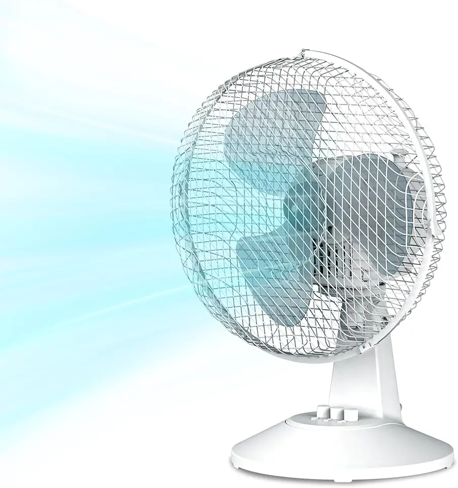 COMFEE' CFT23PW00A2 23CM Ventilatore da Tavalo, 25W Silenzioso Ventilatore Con 3 Pale, 2 Livelli di Velocità, Oscillazione 90°, Efficiente e adatto per casa e ufficio, Bianco