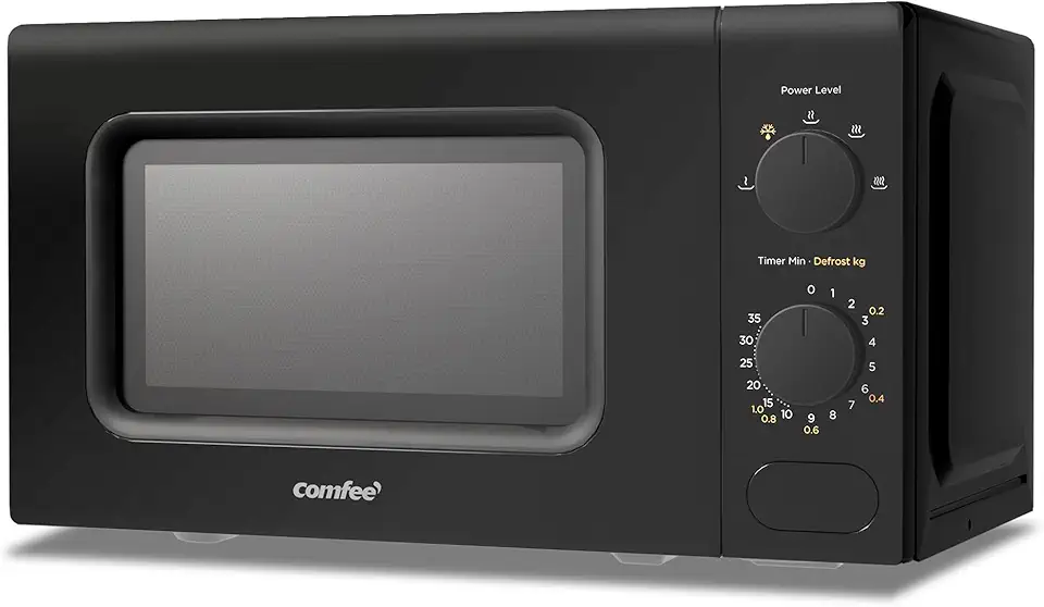 COMFEE' Forno a Microonde Nero, 20 Litri, 700 W, 5 Livelli di Potenza, Funzione di Scongelamento Rapido, Timer Manuale, Design Compatto-CM-M202CC(BK)