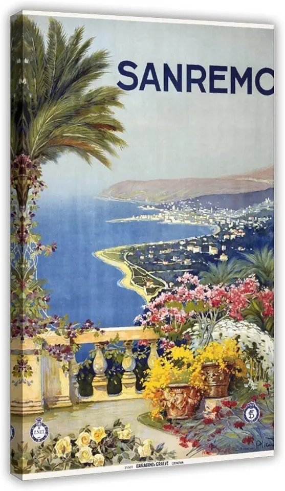 CXGFEFFG Sanremo, Poster vintage con Italia, extra large, su tela, decorazione per camera da letto, paesaggio 20 x 30 cm