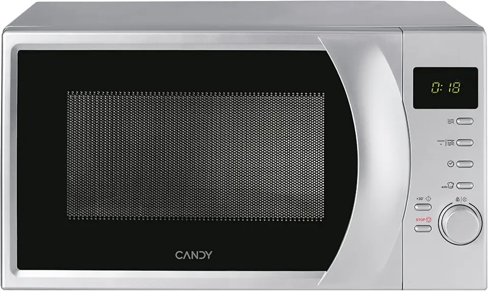 Candy Idea Forno a Microonde con Grill, 20 Litri, 700W, 6 Livelli di Potenza, Funzioni Defrost e Start Express, Child Lock, App hOn, Libera Installazione, 45,2 x 33,5 x 26,2 cm, Argento - CMG2071DS