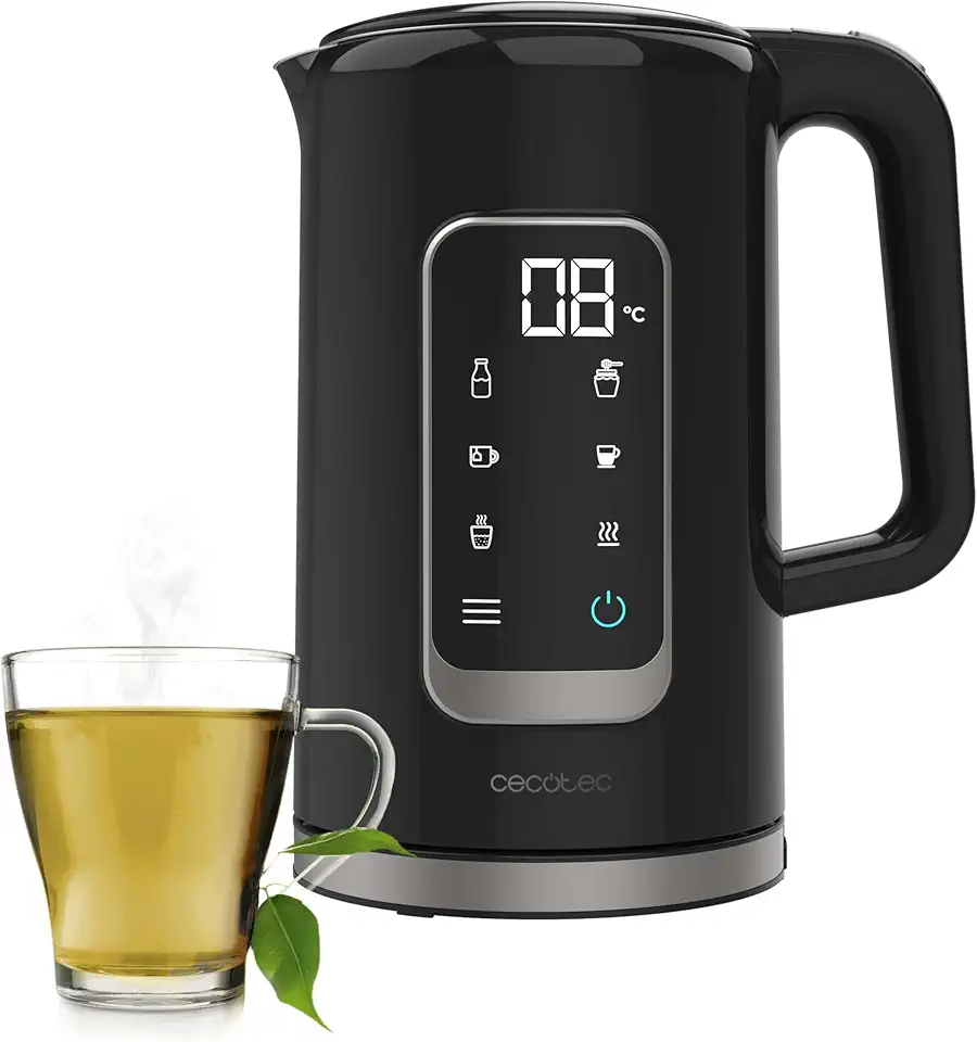 Cecotec Bollitore Elettrico da 1,7 Litri con Schermo Touch Thermosense 500 Touch. 2200W, Interno in Acciaio Inox, 5 Livelli di Temperatura, Spegnimento Automatico, Nero