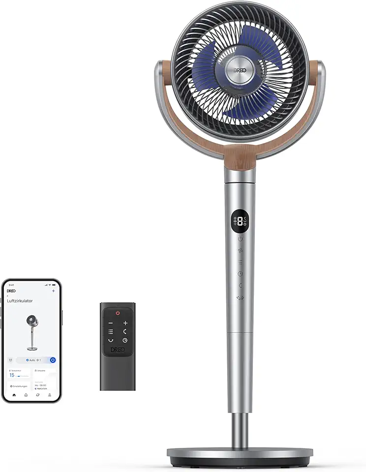 Dreo Smart Ventilatore a Piantana Silenzioso 20db, Oscillazione a 120° + 120°, Ventilatori a Colonna Potente con Telecomando, Raggio fino a 24M, 8 Velocità, 6 Modalità, Timer da 12H, Alexa