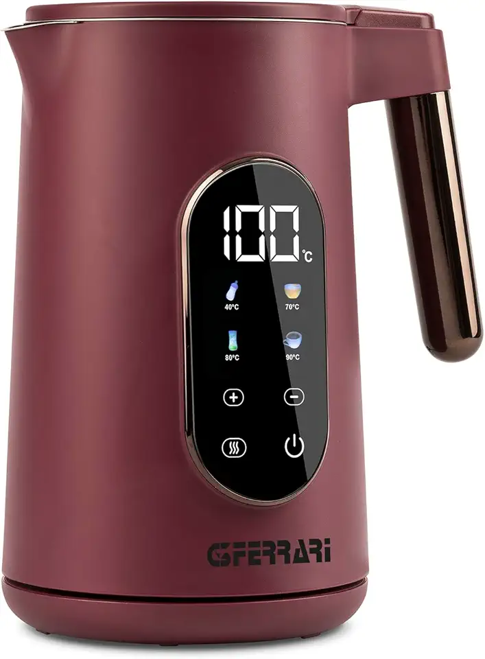 G3 Ferrari G10205 Bollitore "Tisaniere Tech", 1,7 Litri, 4 Programmi preimpostati, Display Touch Screen, Temperatura Regolabile, Base con rotazione 360°C, Tè Matcha, Tè Bianco, Tisane, Bordeaux