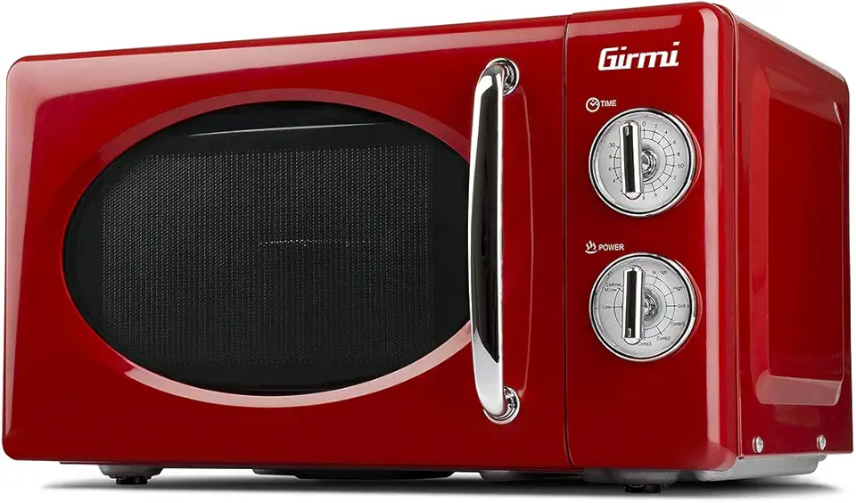 Girmi FM21 Forno Microonde Combinato, Vintage Design, 20 Litri, 700+800W, Cottura combinata, Funzione scongelamento, Timer 30 minuti, Rosso