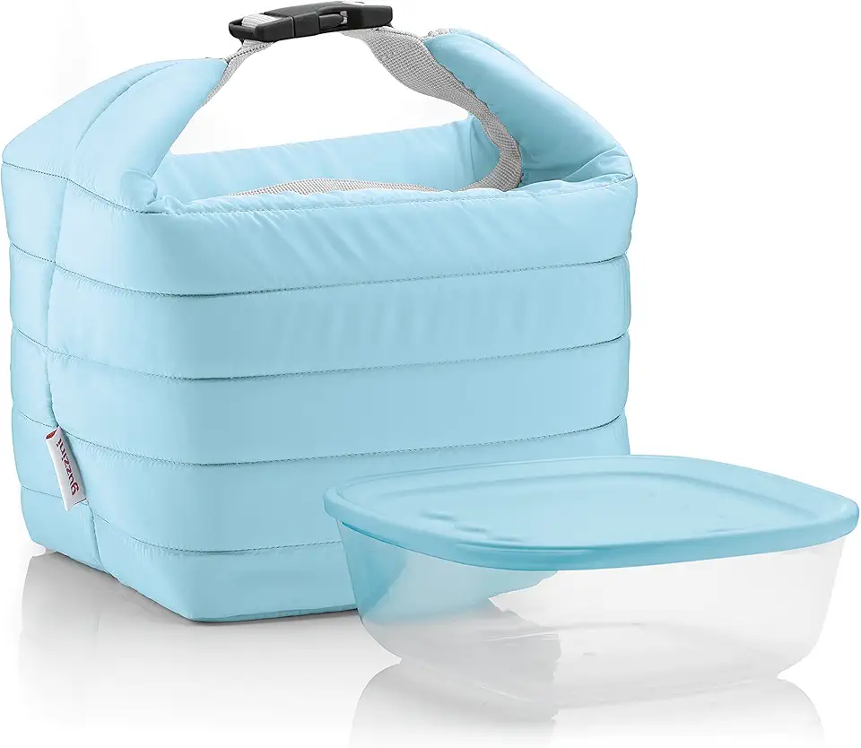 Guzzini Set Borsa Termica con Contenitore Salvafreschezza On The Go, Blu Opaco, Borsa 22 x 18 x h22 cm, Contenitore 19.6 x 19.6 x h7 cm, 1400 cc