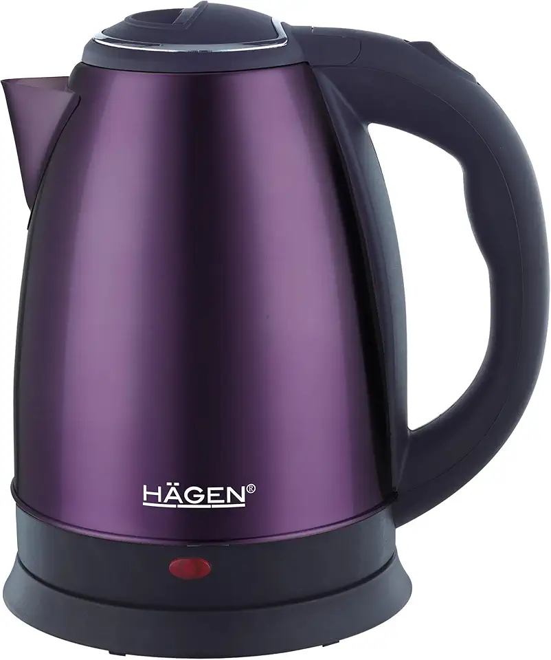 Hagen, Bollitore elettrico compatto in acciaio inox, design elegante, base a 360°, capacità 1,8L, 1500W, base a 360°, filtro rimovibile e lavabile, HA5525 Purple