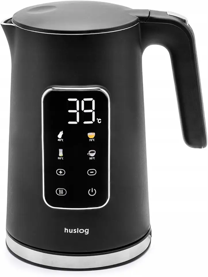 Huslog Bollitore Elettrico 1,7 L con Schermo Touch, 2200 W, Temperatura Regolabile 40–100 °C, 5 Livelli, Mantenimento Caldo, Base Girevole 360°, Spegnimento Automatico, Acciaio Inox, Nero
