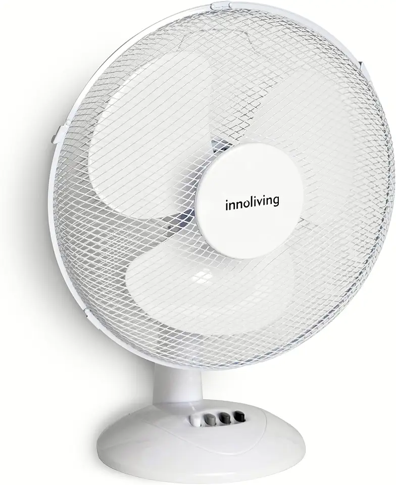 Innoliving Ventilatore da Tavolo 40CM INN-502 con 3 Velocità, Inclinabile, Oscillazione Automatica, Griglia di Sicurezza, Potente 45W, Silenzioso ed Efficiente per Casa e Ufficio