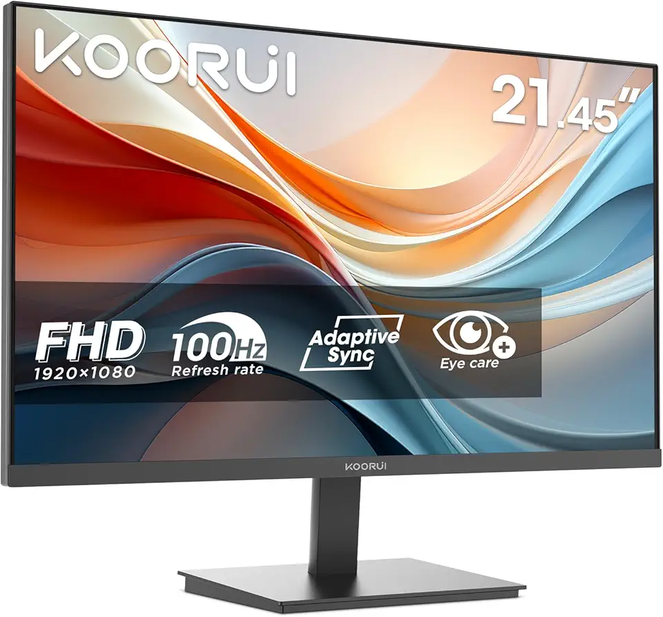 KOORUI E2212F Monitor PC 22 pollici, Full HD VA 100HZ, 5ms, 1920x1080, Schermo PC HDMI1.4 e VGA, VESA 100x100 mm, Inclinazione Regolabile, Pannello ultra Sottile