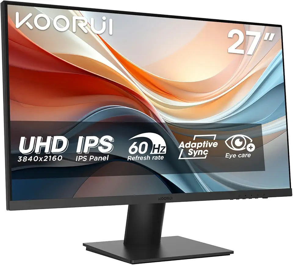 KOORUI N07 Monitor 27 Pollici, 4K UHD (3840 * 2160), IPS 60Hz HDR10 Adaptive Sync, 2X HDMI 2.0 e DisplayPort 1.4, VESA 100 * 100mm, Cura degli occhi