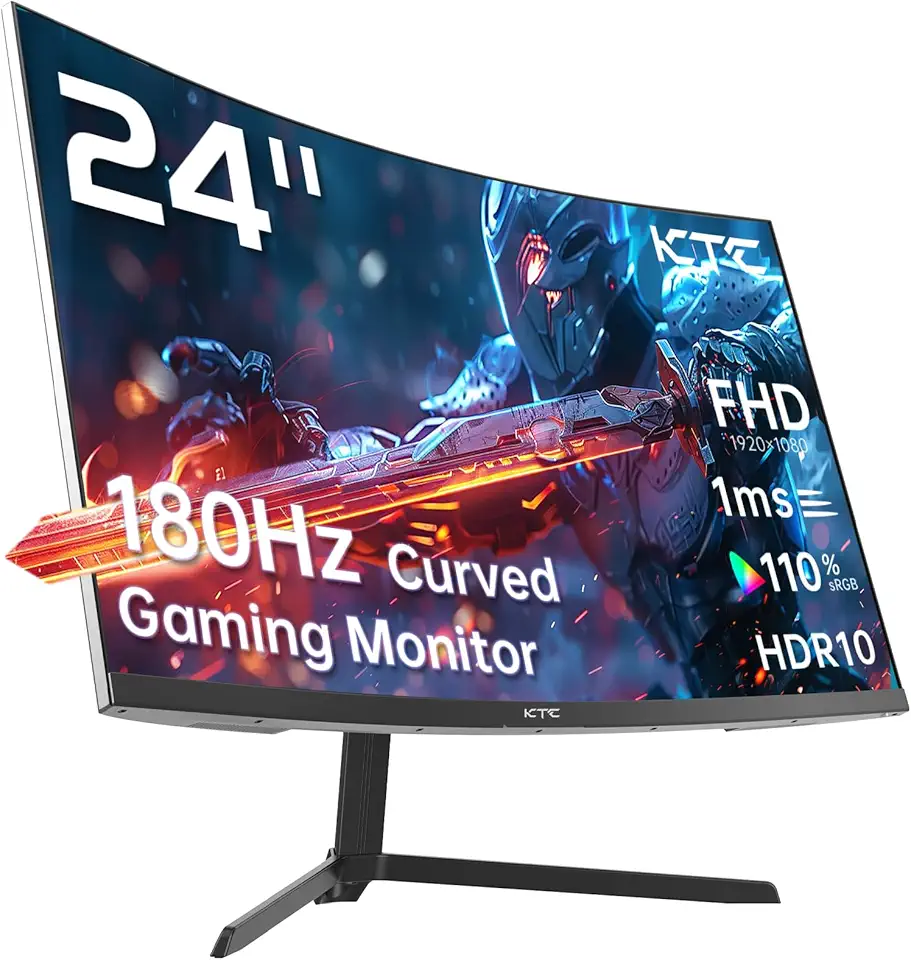 KTC Monitor Gaming Curvo 1500R 24 Pollici, FHD (1920x1080p) 1ms 180Hz / 144Hz / 120Hz Monitor PC Gaming, Adaptive-Sync, VA Panel, HDR, HDMI 2.0/DP 1.4, VESA per PC, laptop, PS5 e altro ancora