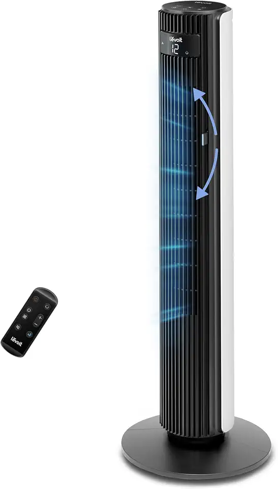 LEVOIT Ventilatore a Torre25 dB| 7,9 m/s| 108 cm, Regolazione 60° Potente 7,9m/s per Camere da Letto, Stanze Grandi, 4 Modalità, 12 Velocità, 1-12H, Telecomando, Bianco Candido
