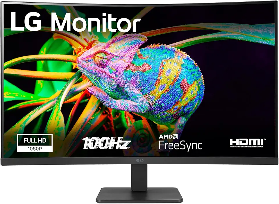 LG 32MR50C Monitor Curvo 32" Full HD LED VA, 1920x1080, 5ms (GtG), AMD FreeSync 100Hz, 2x HDMI 1.4 VRR (HDCP 1.4), VGA, AUX, Schermo Antiriflesso, Flicker Safe, Nero