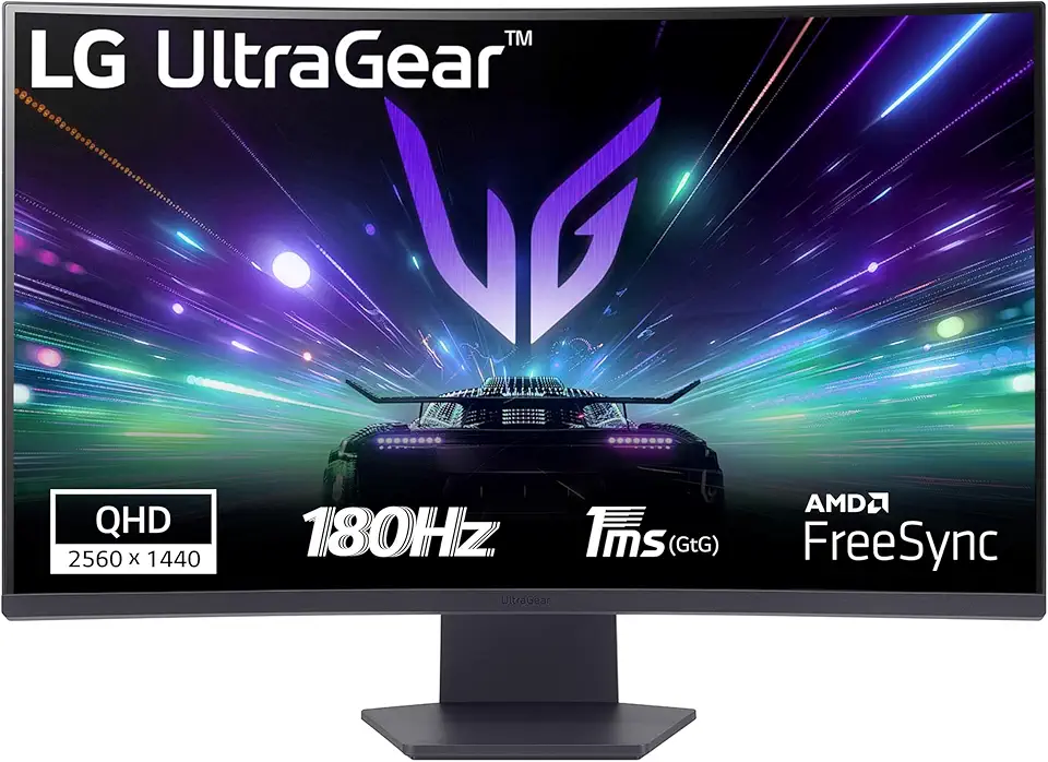 LG UltraGear 32GS60QC Monitor Gaming 32" Curvo QHD (2560x1440), 180Hz, 1ms, AMD FreeSync Premium, HDR 10, HDMI 2.0, DisplayPort 1.4, AUX, Flicker Safe, Nero