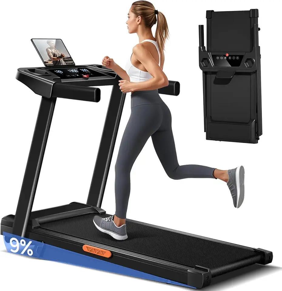 LONTEK Tapis Roulant Salvaspazio con Inclinazione 9%, Tapis Roulant Elettrico 12KM/H, Tapirulan Pieghevole da Casa con Motore da 3.0 HP e Display LED, Carico Massimo 136KG