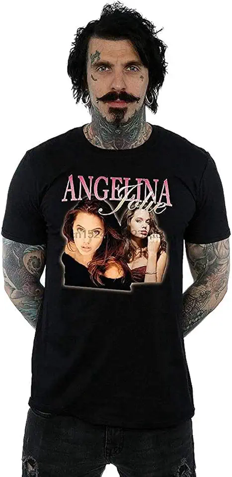 MAILI Homage Mens Angelina Jolie Print T Shirt Summer Style Top Tee Graphic Unisex Tee Shirt Black