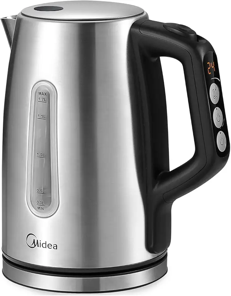 Midea 1,7 Litri Bollitore Elettrico Temperatura Regolabile, 5 Livelli di Temperatura, Acciaio Inox, Kettle 2200 W con Finestra di Visualizzazione, Funzione di Mantenimento in Caldo, Base a 360°