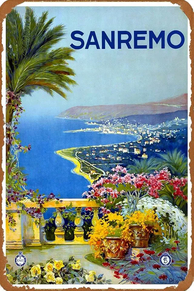 Muroanmi Riproduzione vintage Sanremo Italia vintage viaggi pubblicitari italiani stampa artistica retrò latta targa poster 20,3 x 30,5 cm