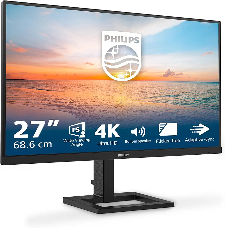 PHILIPS 27E1N1800A - Monitor Ultra HD da 27 pollici, altoparlante, HDR10 (3840x2160, 60 Hz, HDMI 2.0, DisplayPort 1.4) 2023, nero, altoparlante integrato