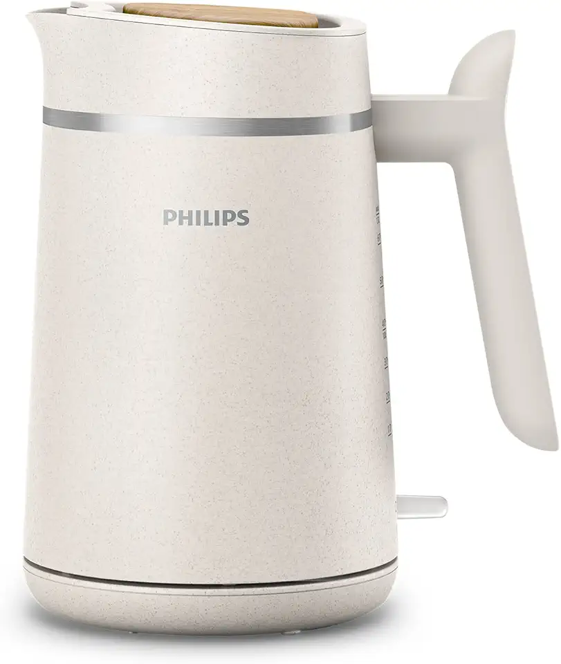 Philips Bollitore Eco Conscious Edition Serie 5000, 100% Plastica A Base Biologica*, Capacità 1,7 L, Senza Filo + Base Piroetta A 360°, Finitura Opaca Bianco Seta, HD9365/10
