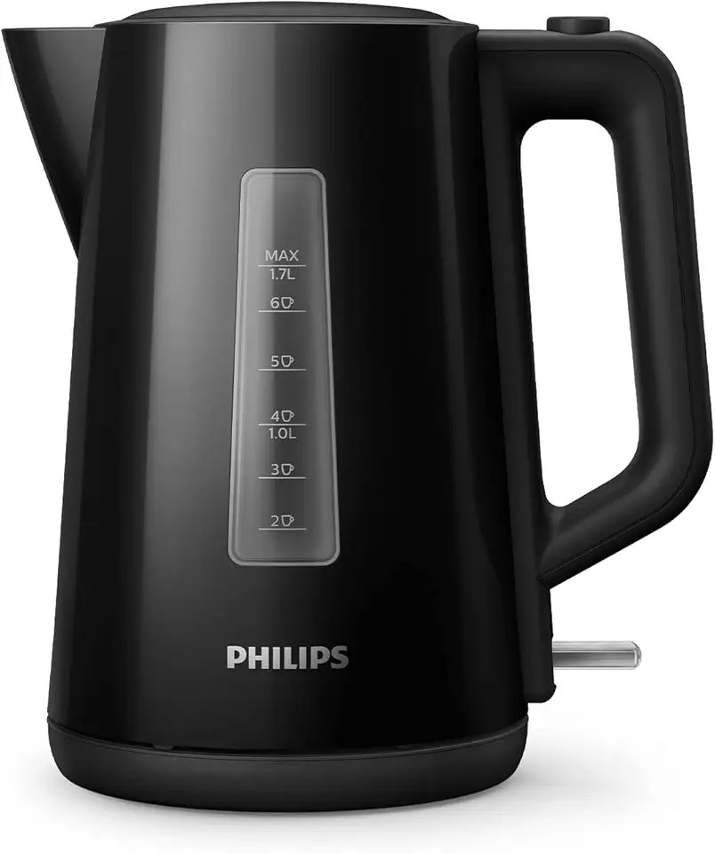 Philips Series 3000 Bollitore, Capacità 1,7 L , Formato Famiglia, Resistenza Piatta, Spia Luminosa LED, Facile Riempimento, Indicatore in Tazze, Nero (HD9318/20)