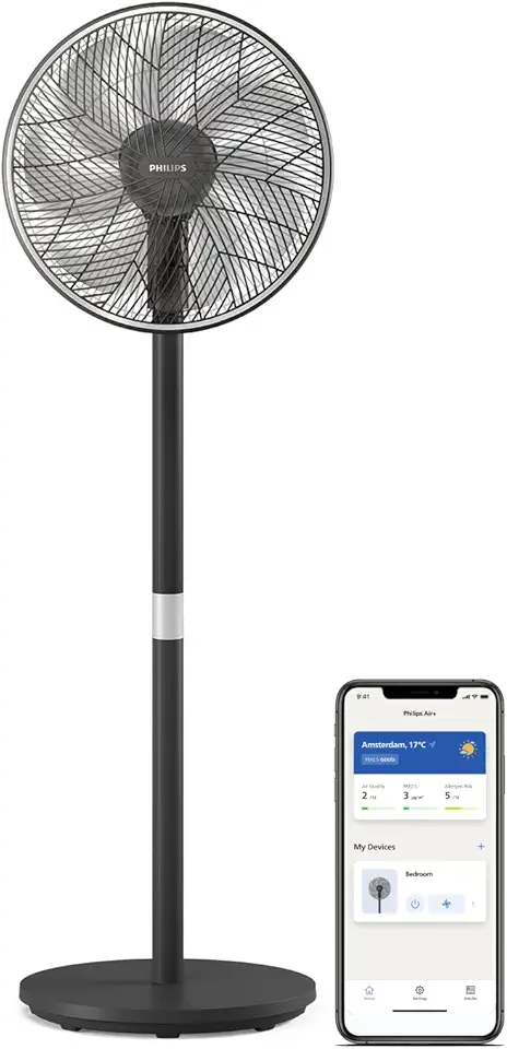 Philips Smart Pedestal Fan Serie 3000. Potente & Ultra-Silenzioso, Tecnologia SilentWings.19 dB. Ventilatore Tavolo&Piantana 2-in-1. Inclinabile & Rotante. Controllo App. Timer 12h. Nero (CX3550/01)