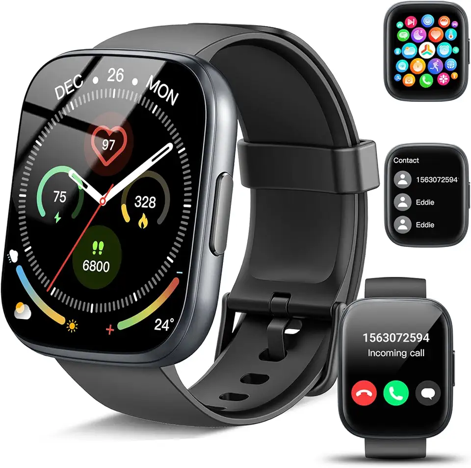 Poounur Smartwatch Uomo Donna con Effettua o Risposta Chiamate, 1.95" Orologio Smartwatch Contapassi/Cardiofrequenzimetro/Sonno, 110+ Modalità Sportivo Fitness Tracker, IP68 Smart Watch Android iOS