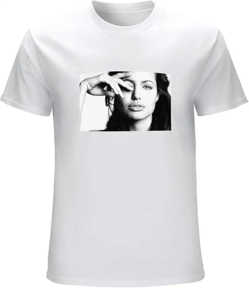 Qianqianzhi Men's Angelina Jolie Portrait Tee Shirt T-Shirts White