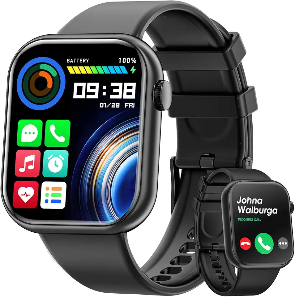 Smartwatch Uomo Donna, 1,85'' Schermo Orologio Smartwatch con Chiamata Bluetooth e Risposta Vivavoce, Smart Watch con Contapassi, Cardiofrequenzimetro da Polso, Orologio Fitness per Android iOS