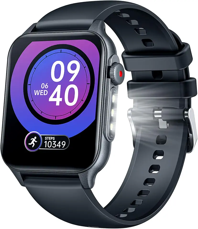 Smartwatch Uomo con Fitness Orologio Android: 1.96" Digitale Smart Watch con LED Torcia Bluetooth 100+ Sportive Waterproof Watch con Contapassi Sonno Calorie Misura Fitness Tracker per iOS iPhone