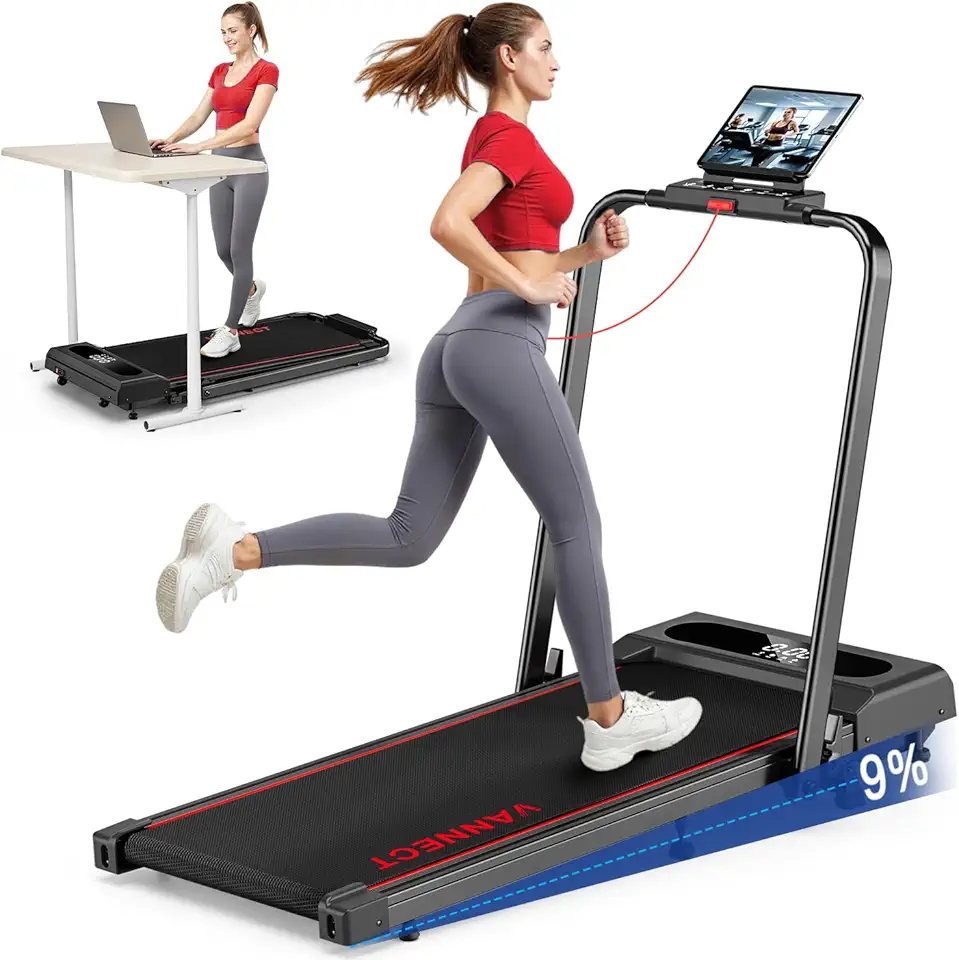 Tapis Rpulant Pieghevole, VANNECT 5 IN 1 Tapis Roulant con Inclinazione, 1-12KM/H Walking Pad Elettrico, Telecomando e Display LED, APP, Portatile per Casa Tapis Roulant Salvaspazio Capacità 150kg