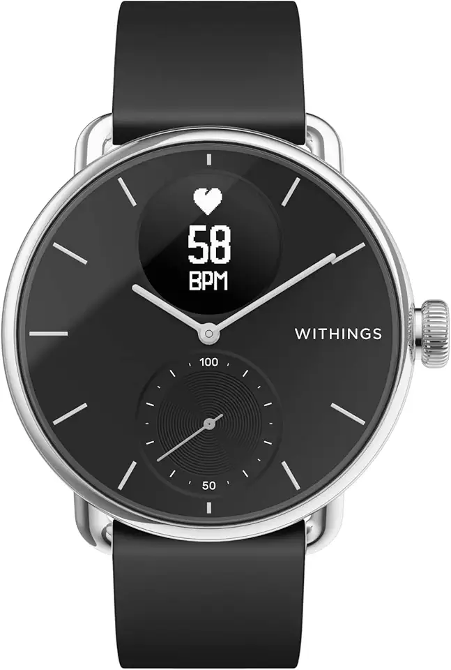 Withings Scanwatch - Smartwatch sportivo ibrido con ECG, frequenza cardiaca, frequenza cardiaca, SPO2 e monitoraggio del sonno, contapassi, smartwatch con caricabatterie