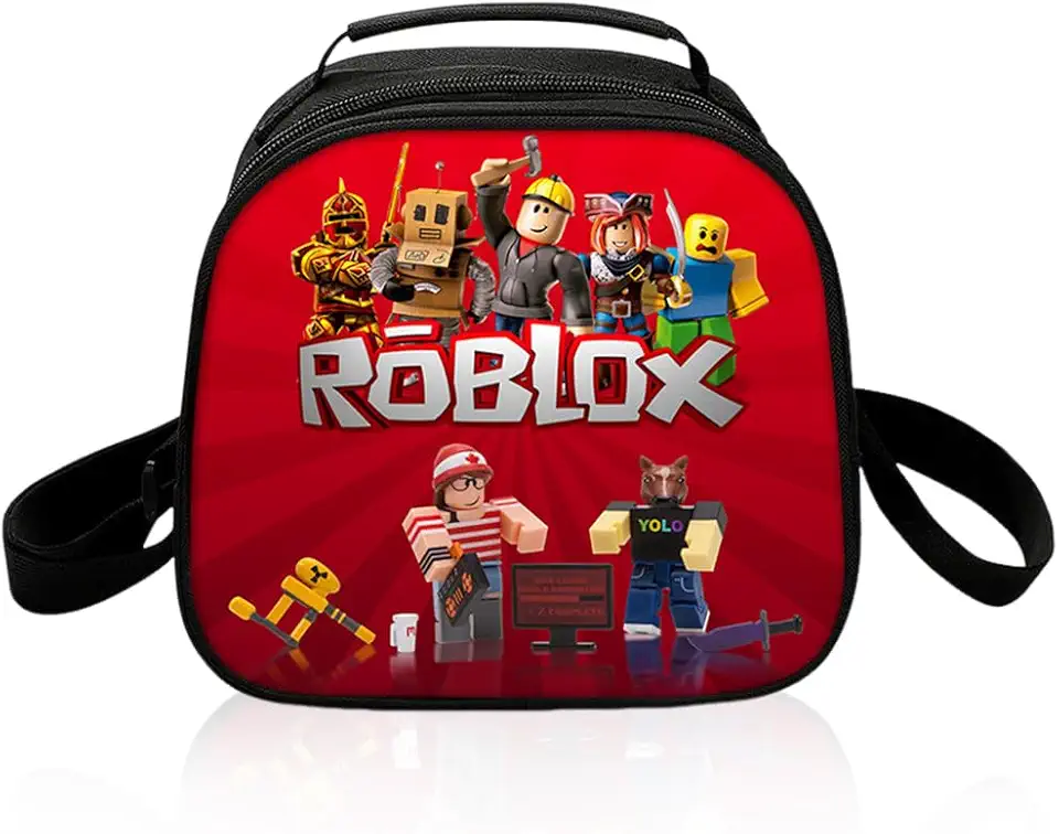 YEIUZPT Borsa per il pranzo per bambini, Anime lunch bag Robllox, Borsa da pranzo a tracolla, Grande lunch bag box, Per Il Pranzo Per Viaggi, Lavoro, Scuola 20x20x12.5cm
