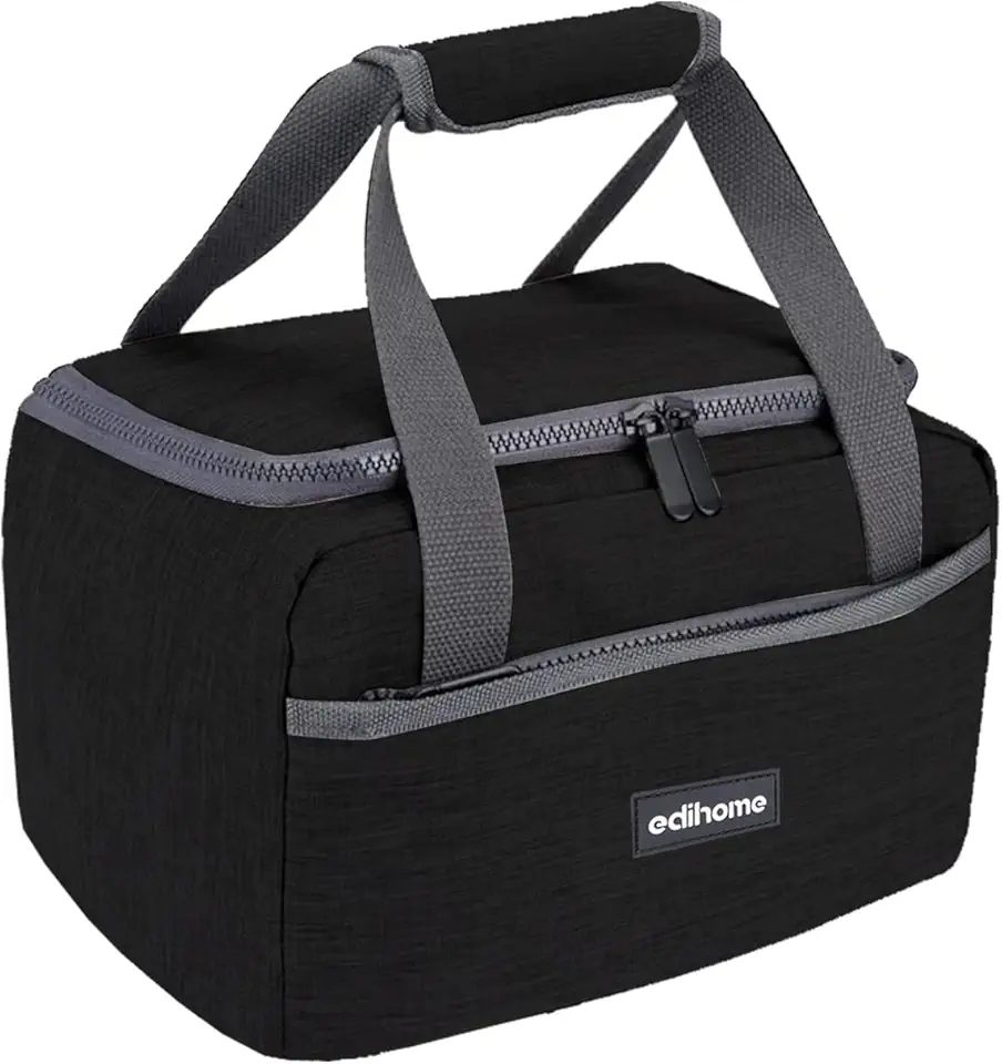 edihome, Borsa Termica Porta Pranzo, Borsa Frigo Piccola, 8L, Lunch Box, Termico, Borsetta, per Lavoro, per Viaggio, Blu, Beige, Nero e Grigio (Nero)