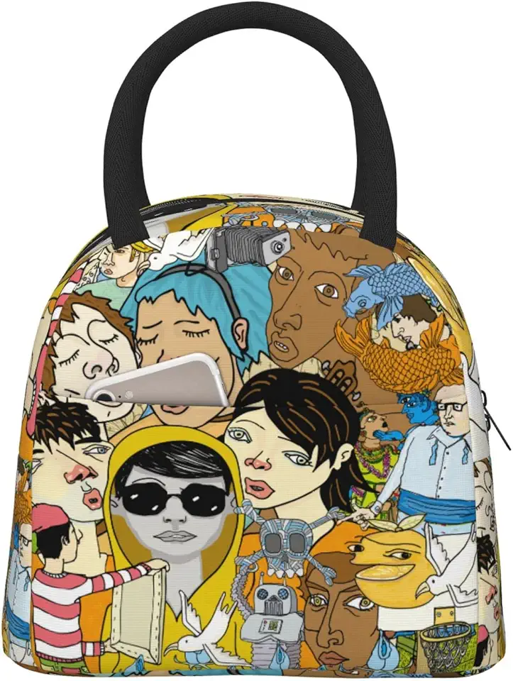 feiyuzhang Borsa portapranzo con personaggi dei cartoni animati, grande, isolata, riutilizzabile, borsa per il pranzo, borsa tote per donne e uomini, scuola, lavoro, viaggi, picnic, 10 l