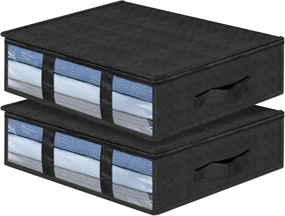 AiQInu Contenitori Sottoletto,2 Pezzi Organizer Sotto letto Con Finestra di Osservazione e Maniglia,Salvaspazio Pieghevole Organizzatore Armadio per Abbigliamento Coperte Piumoni Global Recycled Standard