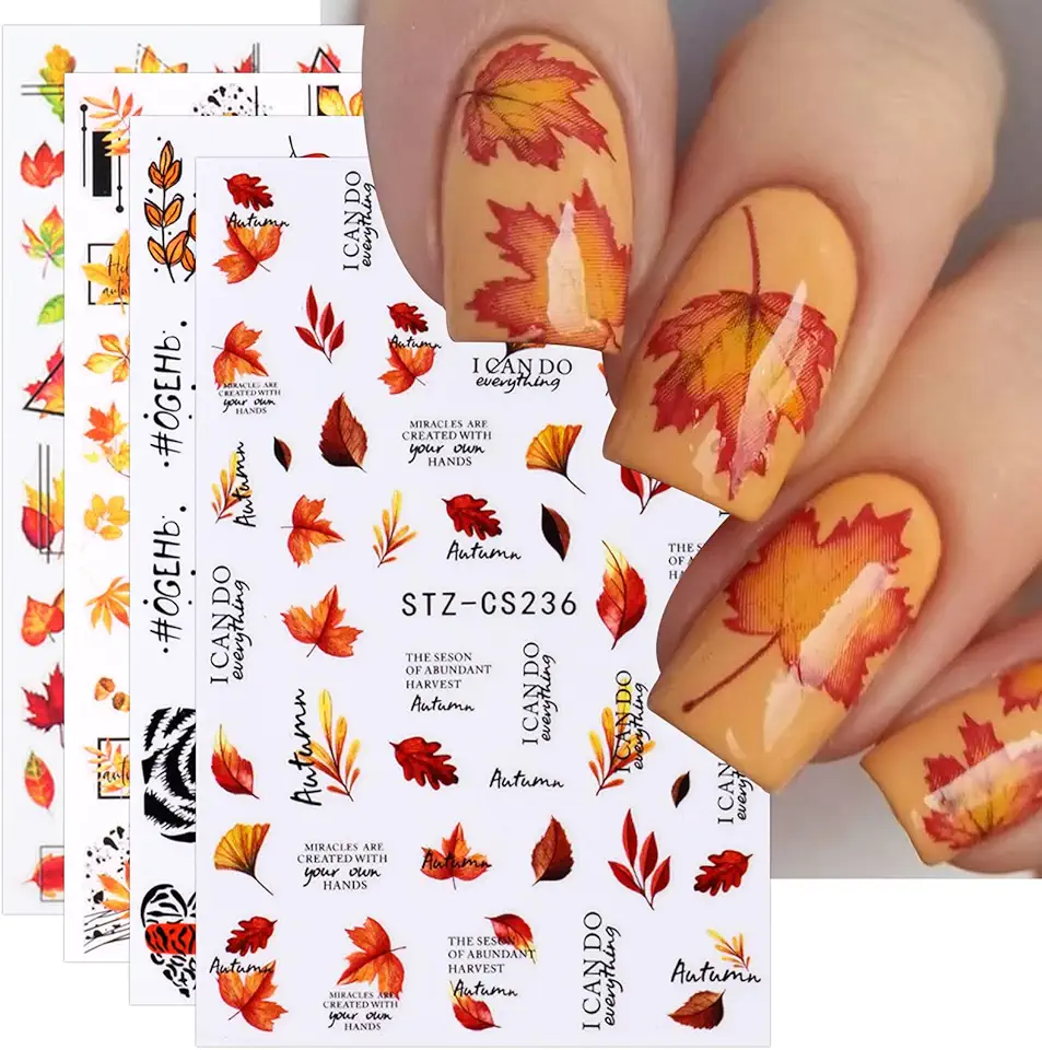 JMEOWIO Autunno Adesivi Unghie Nail Art 9 Fogli Stickers Unghie Autoadesivi Decorazioni Unghie Nail Art Disegni