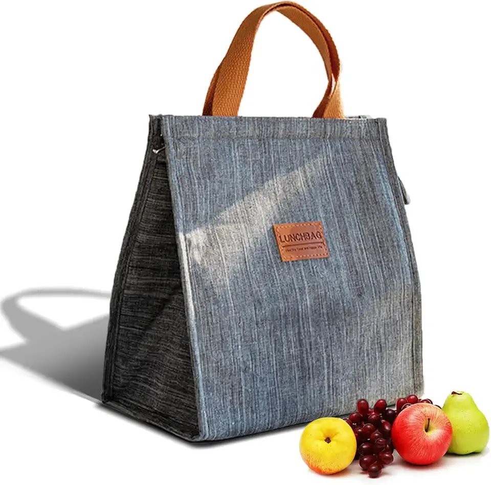 2XK-NOV Borsa termica pieghevole grigio chiaro, borsa termica con fodera in pellicola, leggera, impermeabile, facile da pulire, isolata, adatta per adulti e studenti, borsa da picnic (L) (M)