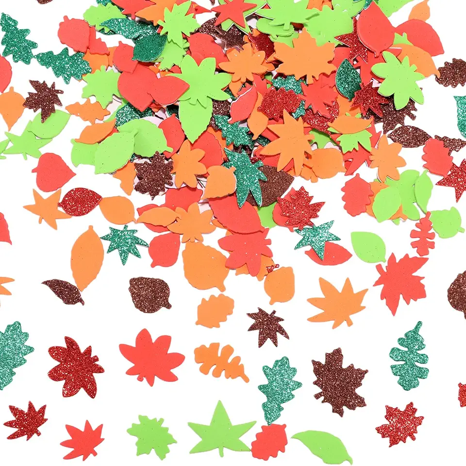 300pz Adesivi Foglie Autunnali, Adesivi Autunno in Schiuma Glitterate Colorate per Feste a Tema Halloween e Ringraziamento Decorazioni Artistiche Fai Da Te