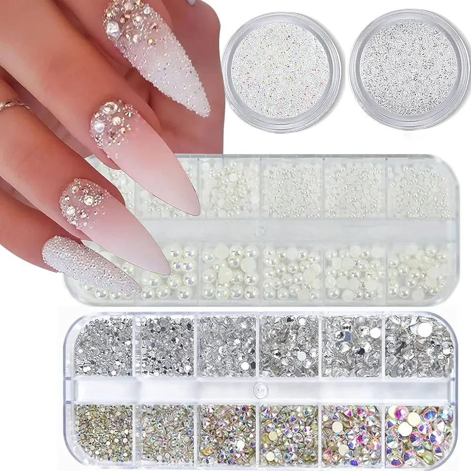 4 Scatole di strass per Unghie Brillantini Perline Flatback Charms per Nail Art Decorazioni Unghie con cristalli Accessori Diamanti Pietre preziose per Donne