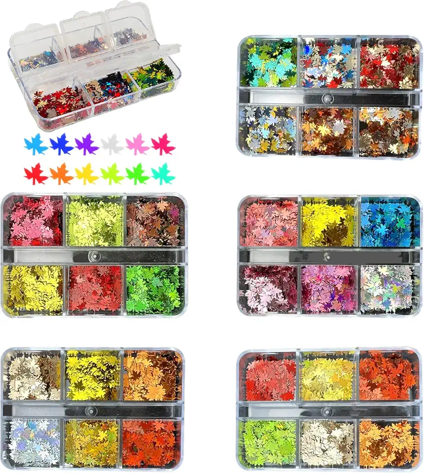 5 Scatole Di Paillettes Di Foglie D'Acero, Paillettes Per Nail Art, Decorazioni Per Nail Art, Materiali Per Nail Art Fai Da Te, Toppe Per Unghie Autunnali, Accessori Per Nail Art Glitterati