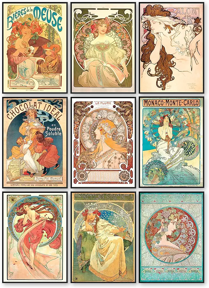 97 Decor Stampa artistica di Alphonse Mucha, decorazione Art Nouveau, poster di Alfons Mucha, arte artistica da parete in stile vintage francese Nouveau, poster artistico per decorazioni per camera da