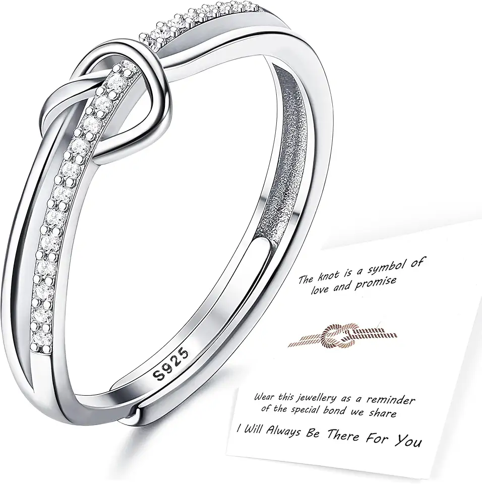 ADRAMATA Anello in Argento 925 per Donna, Anello Regolabile con Nodo d'amore, Anello di Fidanzamento in Argento 925 Regalo di Anniversario