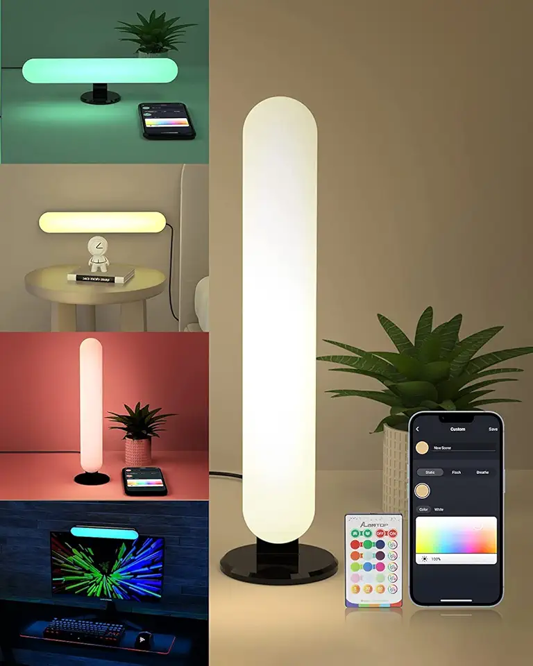 ALANTOP Lampada da scrivania intelligente WiFi, compatibile con Alexa e Hey Google, colore bianco e RGB regolabile, sincronizzabile con la musica per giochi, film, per la decorazione della stanza.
