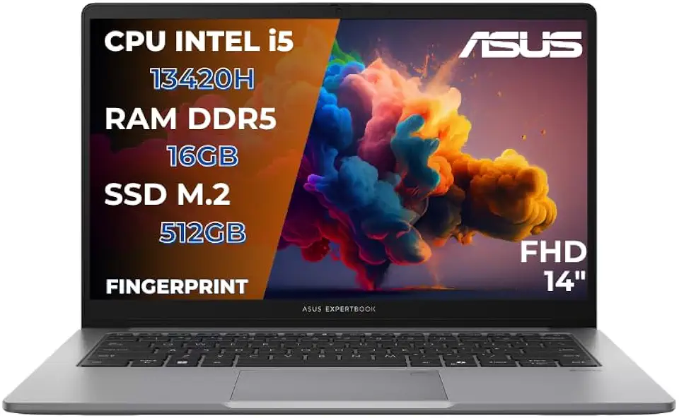ASUS Expertbook P1 Pc Portatile, Notebook i5-13420H, 16GB RAM DDR5, 512GB SSD PCIex 4.0, Display 14" FHD, Computer Portatile, Laptop con Fingerprint, Thunderbolt, Layout Italiano - Pronto all'uso