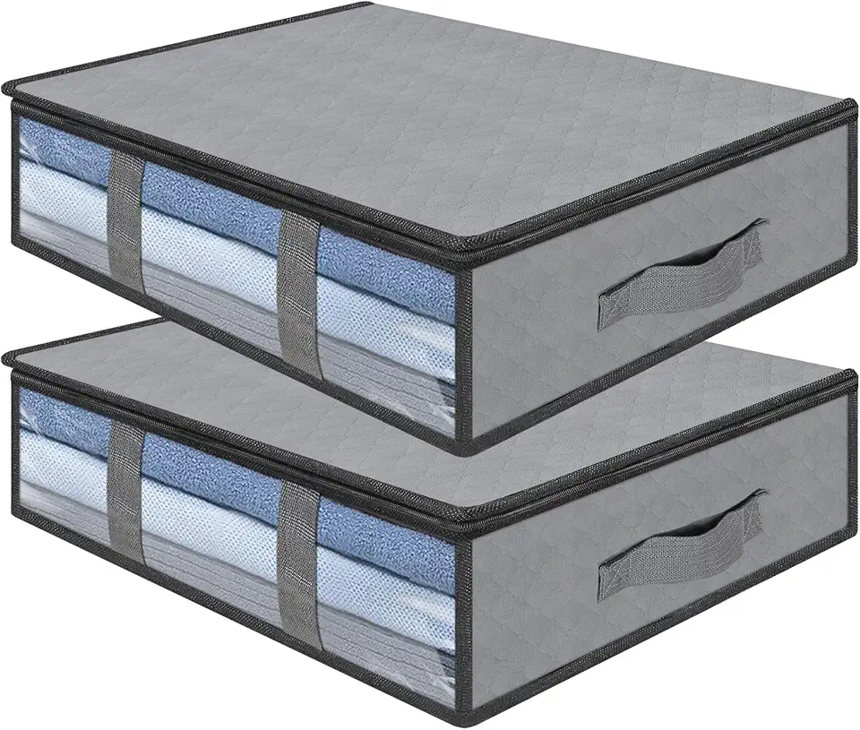 AiQInu Contenitori Sottoletto,2 Pezzi Organizer Sotto letto Con Finestra di Osservazione e Maniglia,Salvaspazio Pieghevole Organizzatore Armadio per Abbigliamento Coperte Piumoni Global Recycled Standard
