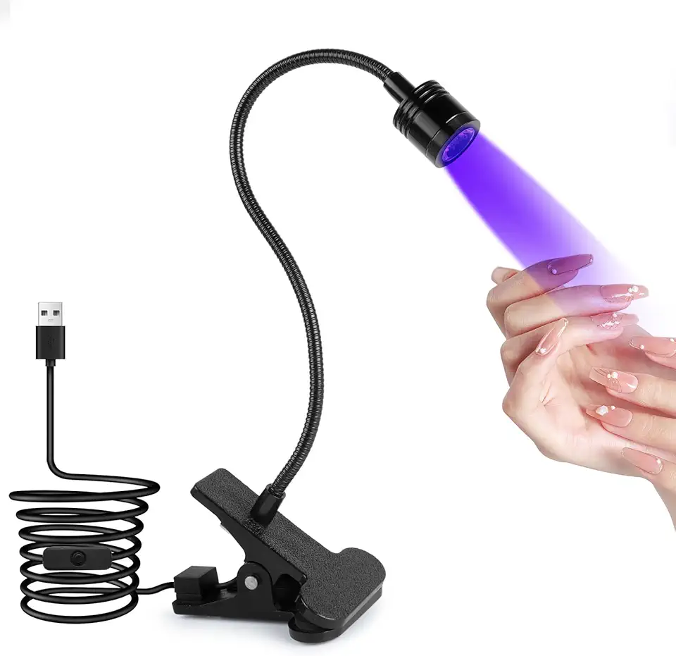 AiQInu Lampada UV LED Unghie, 3W Lampada Unghie Regolabile, Lampada UV Portatile per Gel con Clip, con USB (Nero) Global Recycled Standard